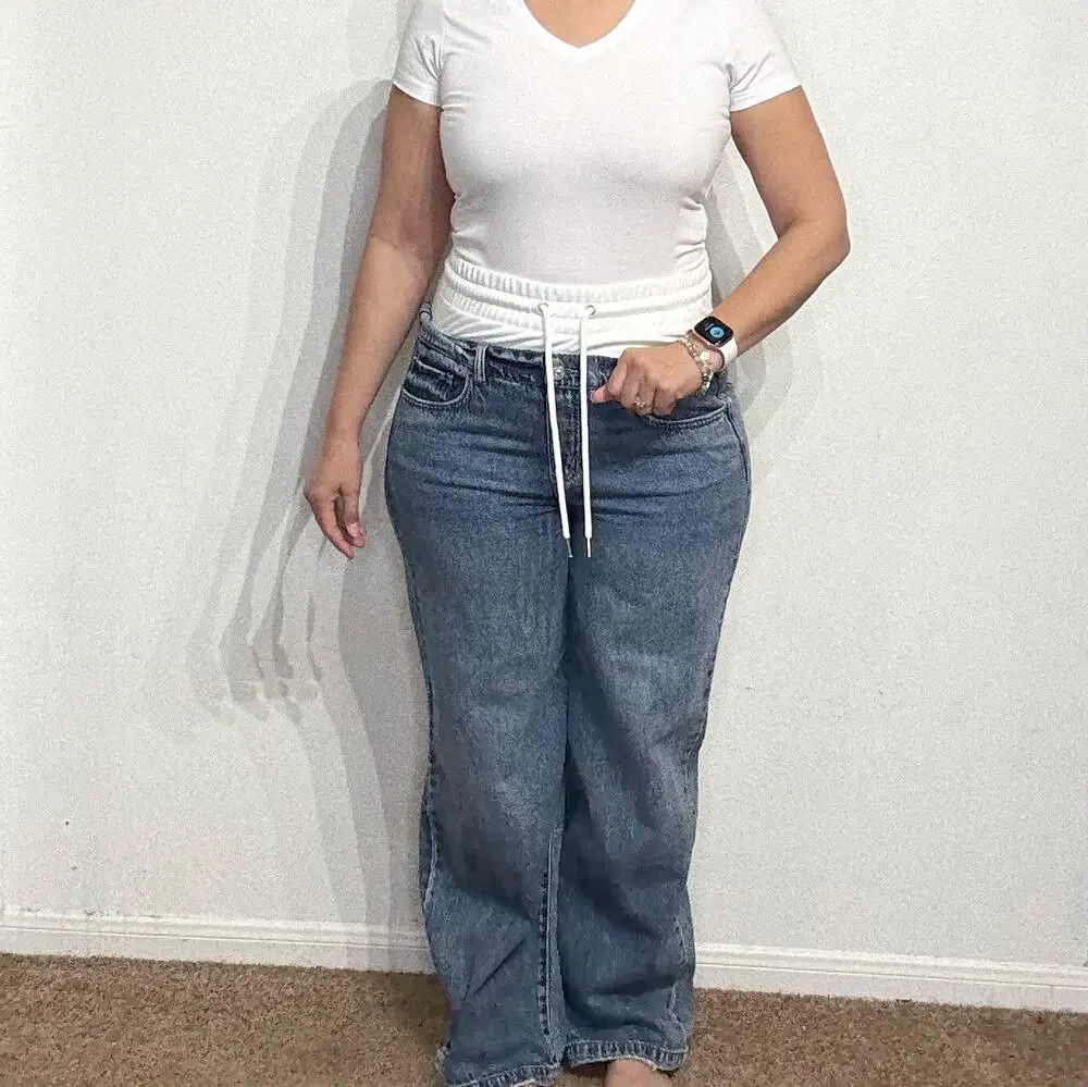 Rewash Blue Pullon Double Waist Drawstring Wide Leg Jeans Sz 29